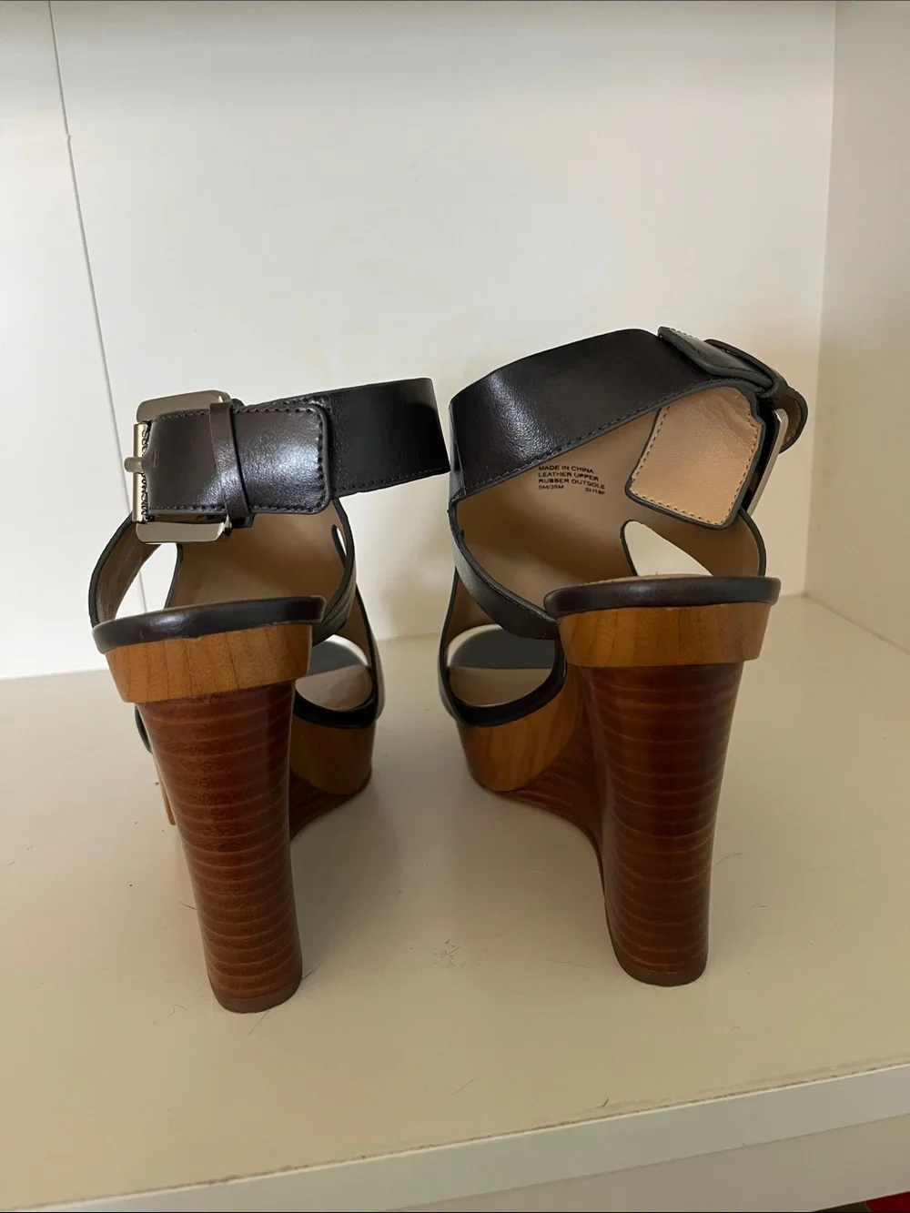 Michael Kors black Leather Platform Ankle-Strap Sandals